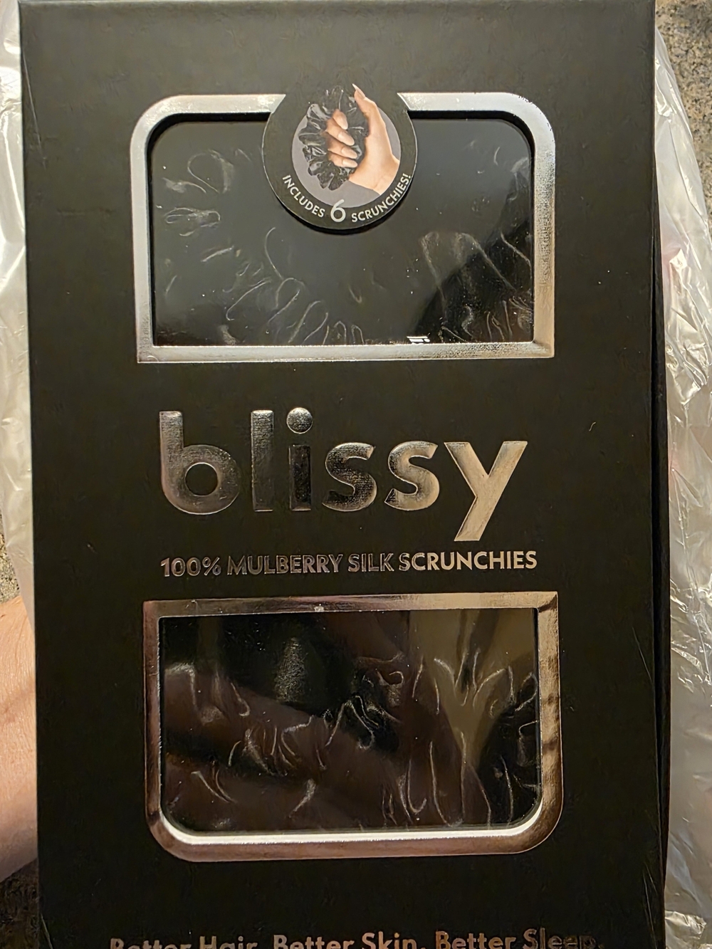 Bliss Black Mulberry Silk Scrunchies Set - Picture 2 of 6